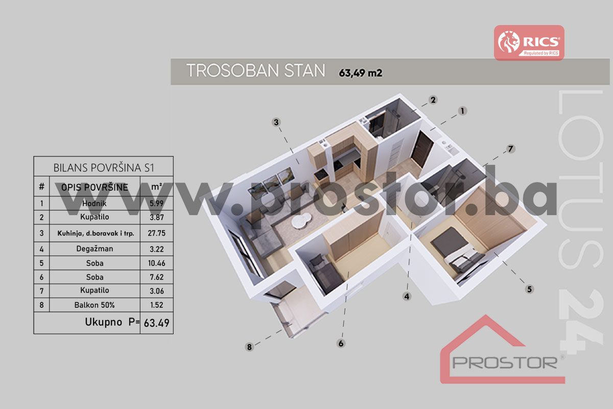 9 Tlocrt Stana 63,49m2
