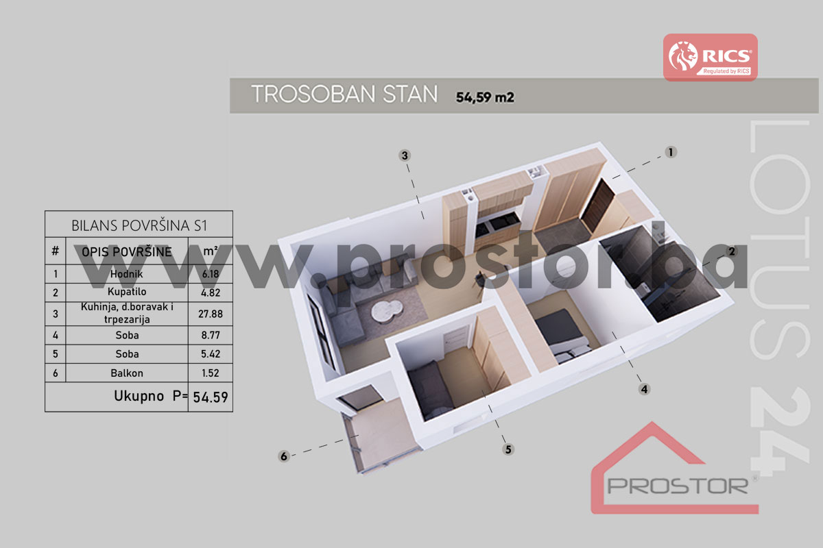 1 Tlocrt Stana 54,59m2