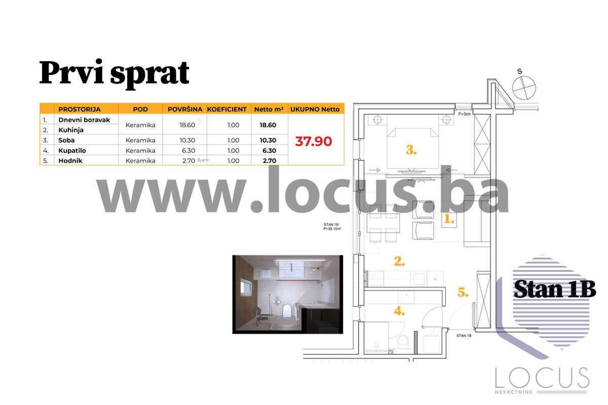 15 tlocrt Prvi-Sprat-Stan-1B