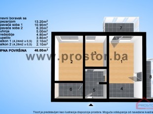 2BDR apartment, project Miljacka, Sarajevo. Price from 747 €/m2 + VAT, Sarajevo - SOLD!